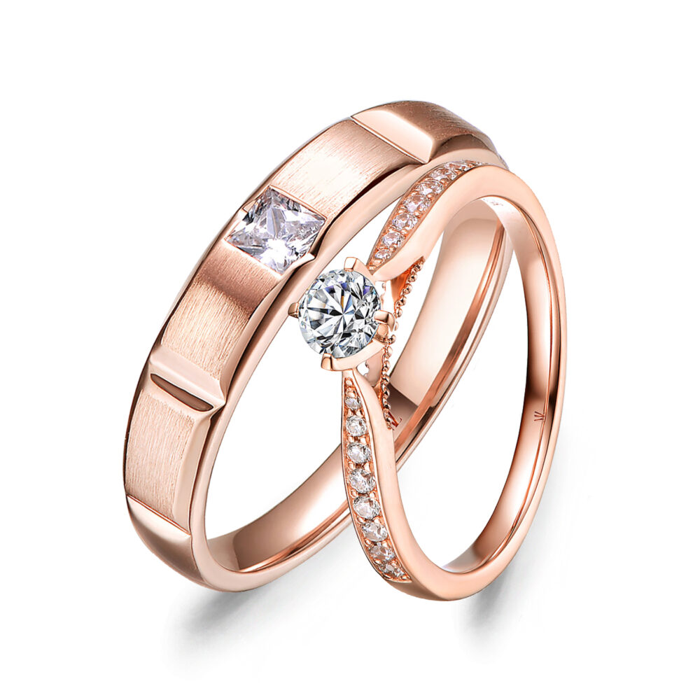 Cặp nhẫn cưới vàng hồng kim cương We Are The One Cặp nhẫn cưới vàng hồng kim cương We Are The One