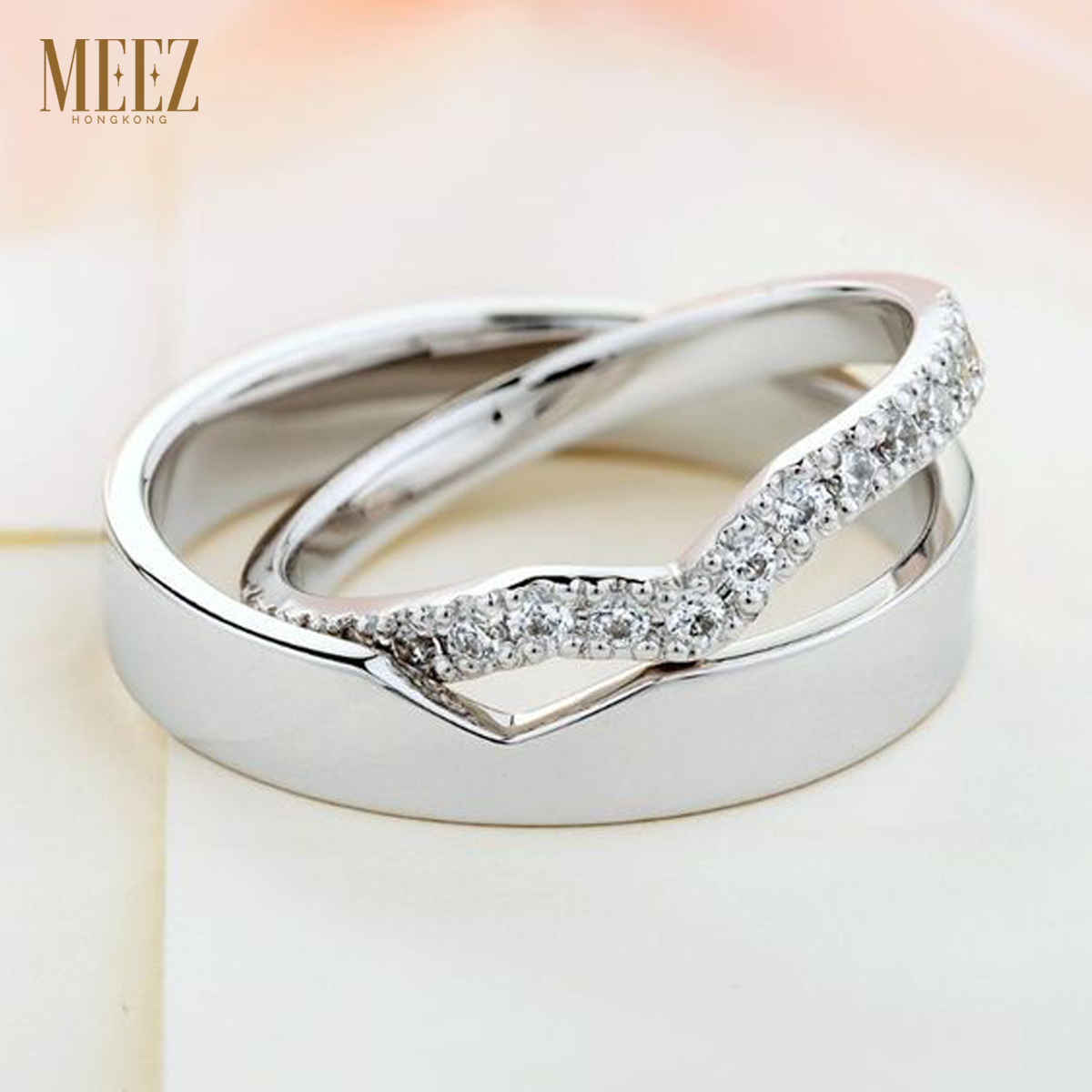 Nhẫn cưới vàng trắng 24k thiết kế sang trọng và thanh lịch